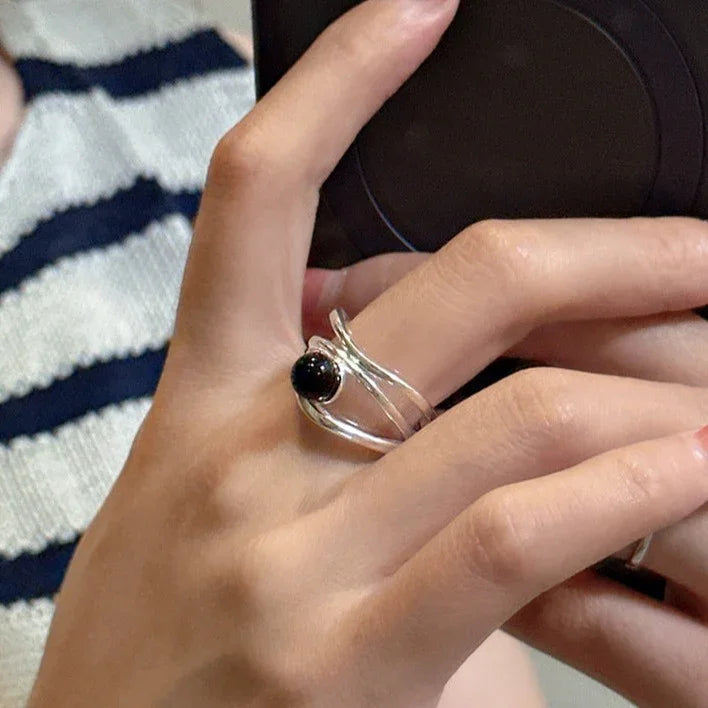 Arden - Black Onyx Multi-Line Sterling Silver Ring