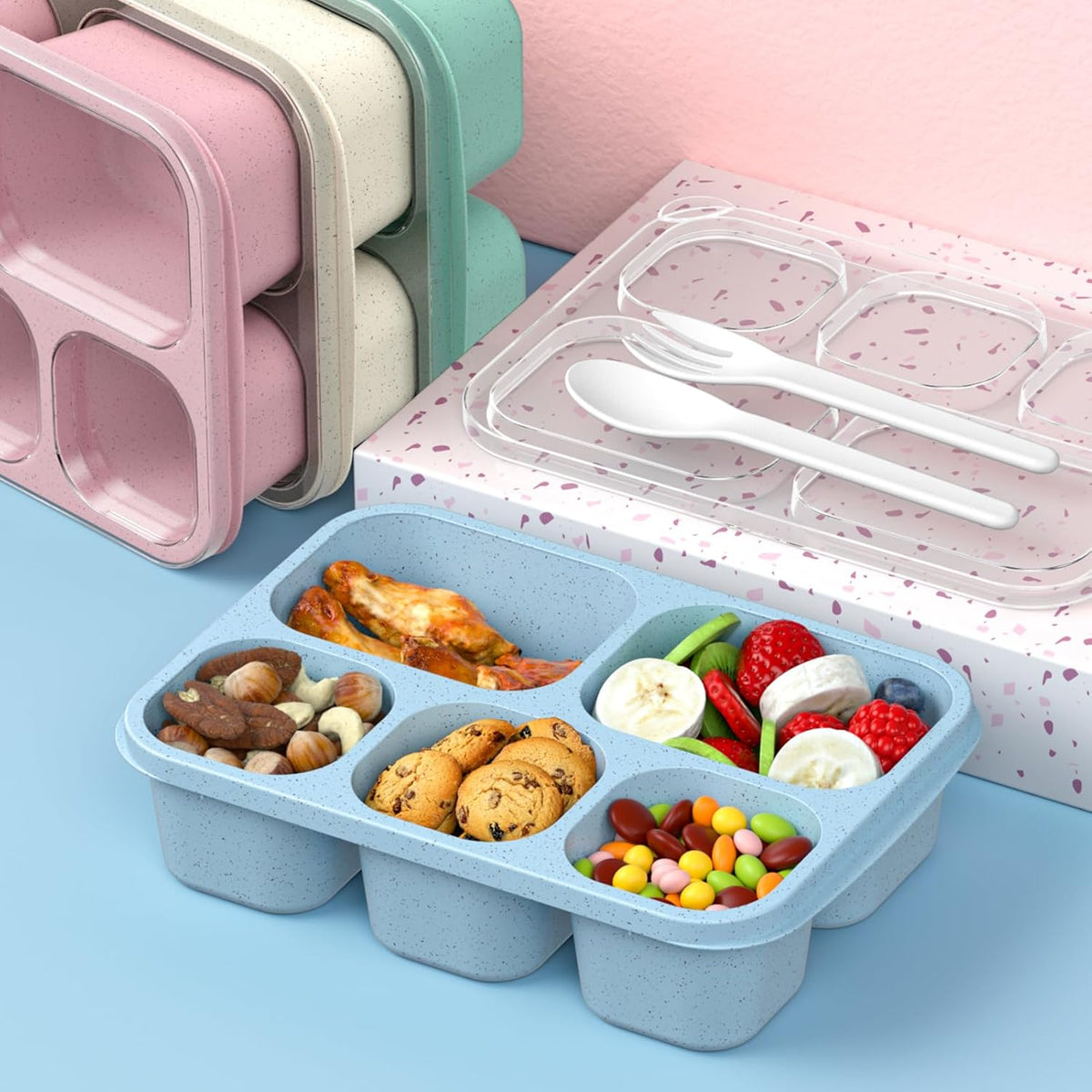 BentoBox Stylish Meal Container Set - 4-Piece Leakproof Bento Boxes with 5 Compartments