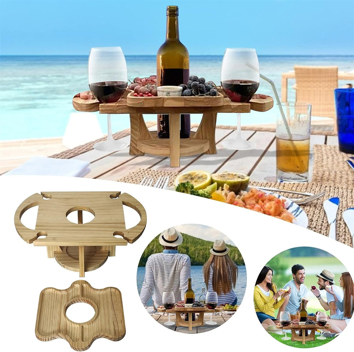 DualServe Rack - Wooden Foldable Fruit and Wine Serving Stand