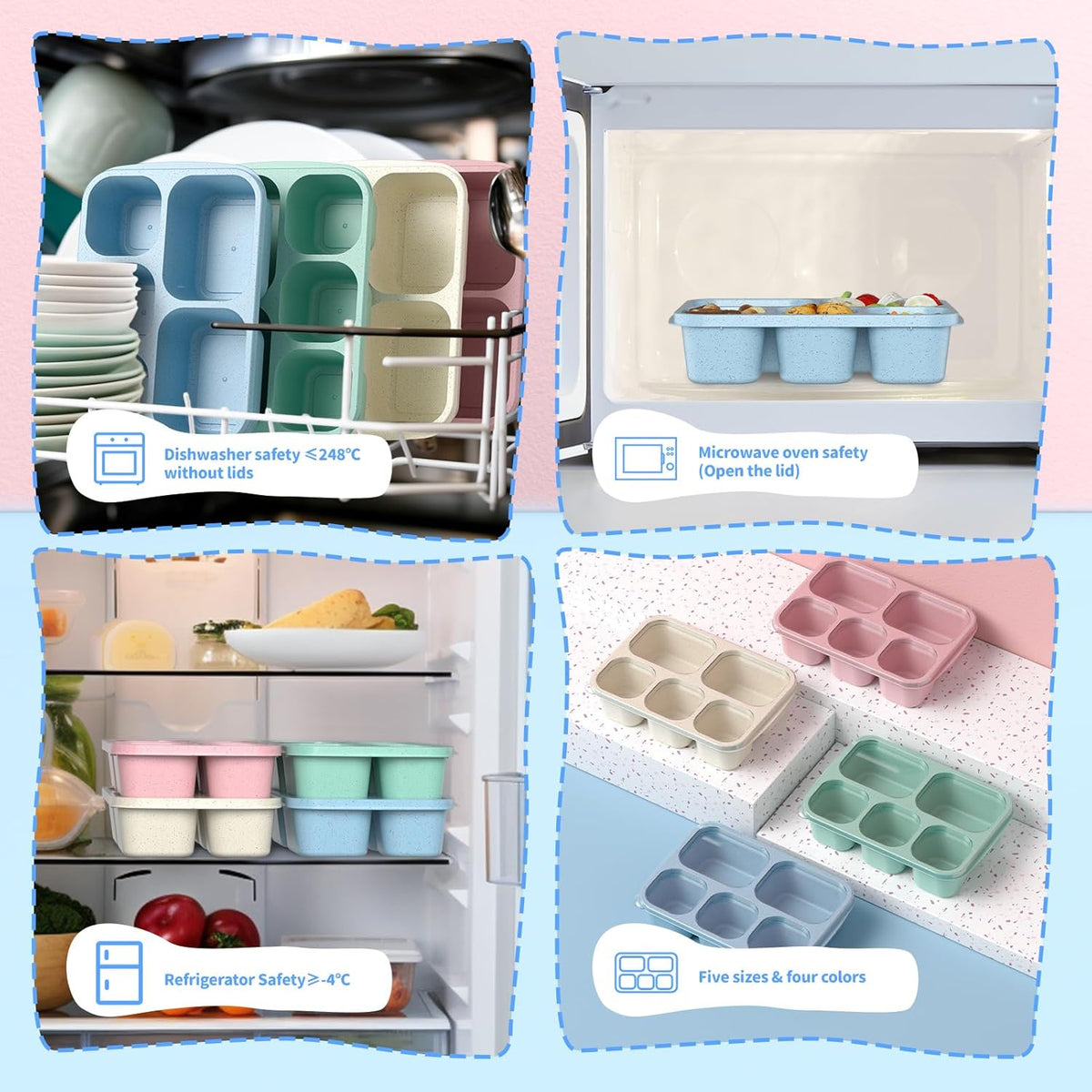 BentoBox Stylish Meal Container Set - 4-Piece Leakproof Bento Boxes with 5 Compartments