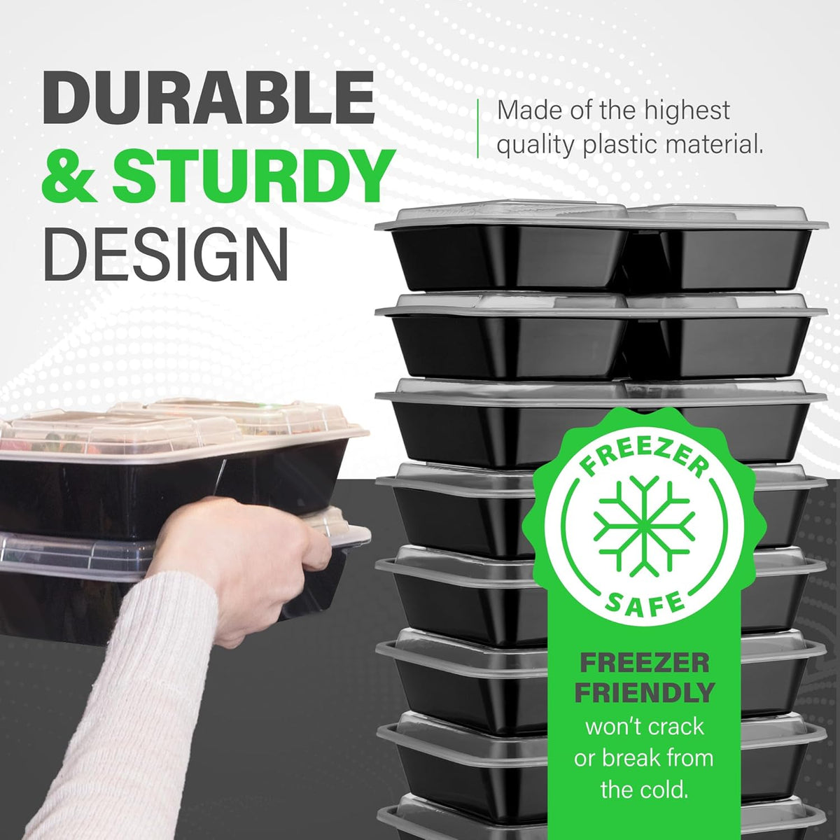 PrepMaster - 3-Compartment Bento Meal Prep Containers 900ml (20-Pack)