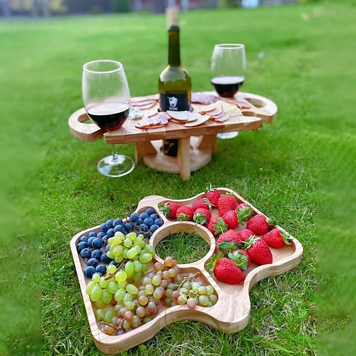 DualServe Rack - Wooden Foldable Fruit and Wine Serving Stand