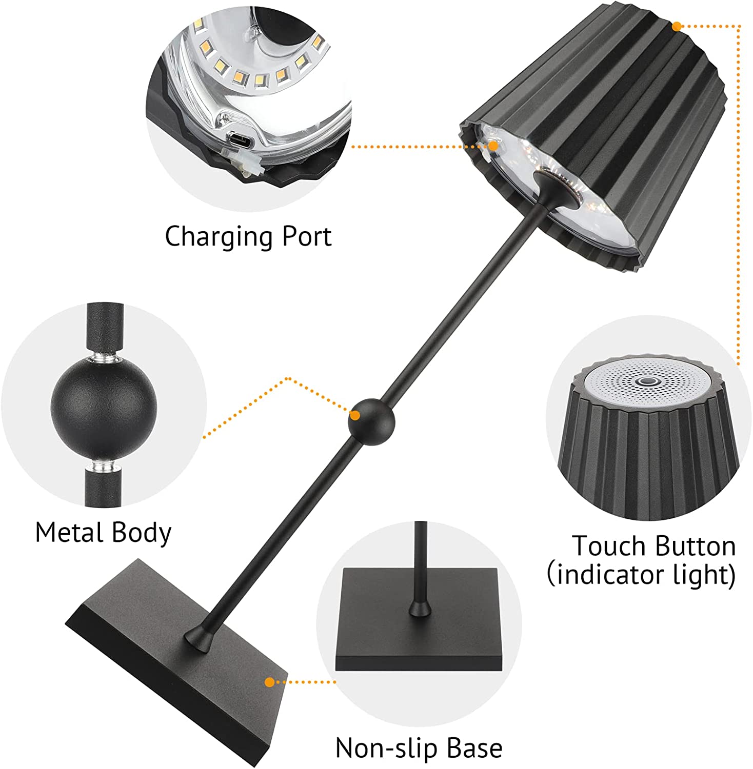 Elegant Cordless Table Lamp - Stepless Dimming