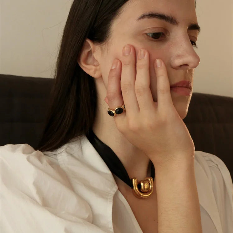 Celina - Gold-Plated Onyx Ring for Women
