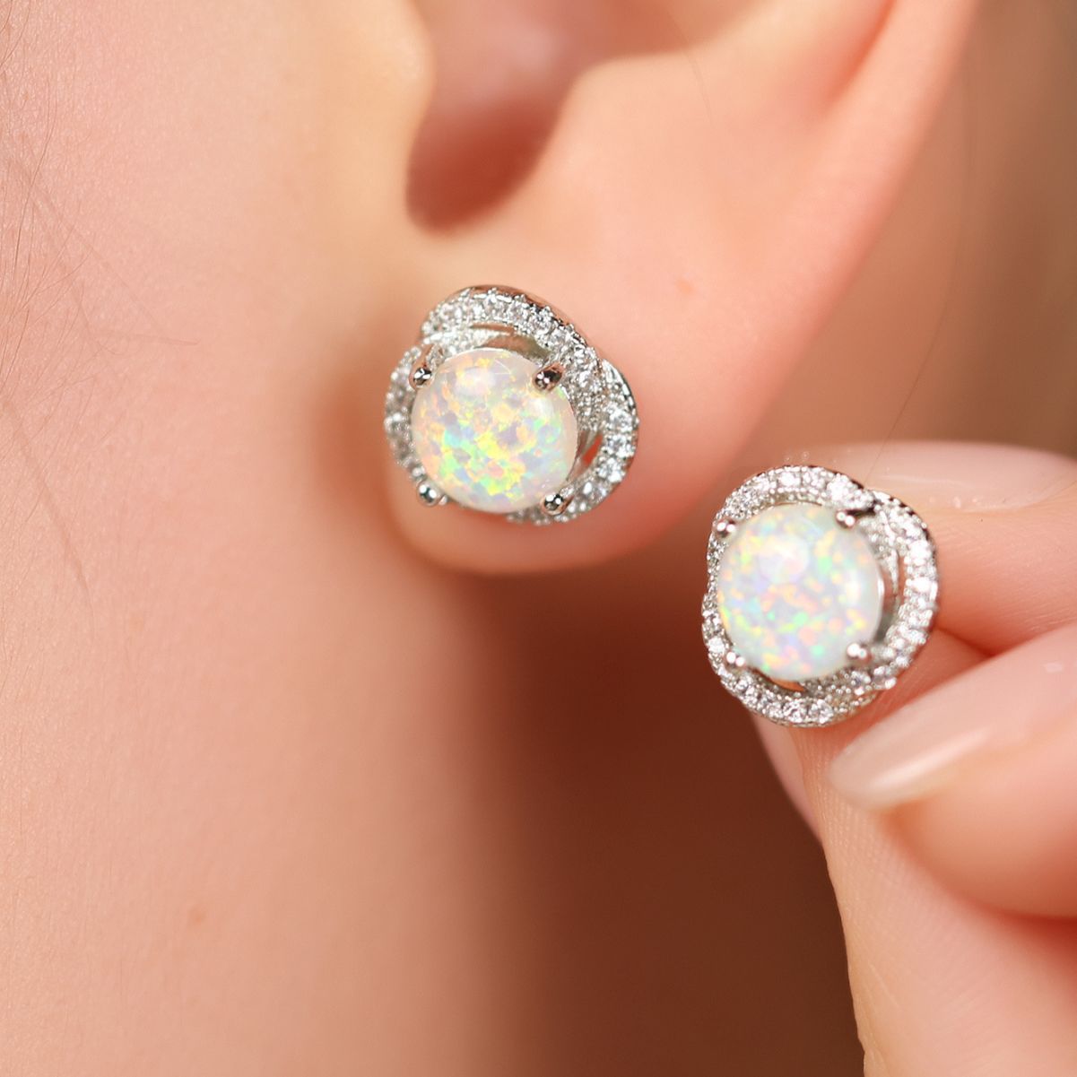 Elara - White Opal & Zirconia Clover Earrings for Women