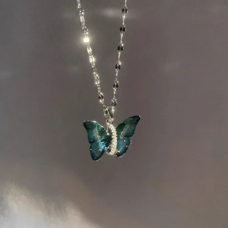 Elina - Blue Butterfly Sterling Silver Necklace for Women
