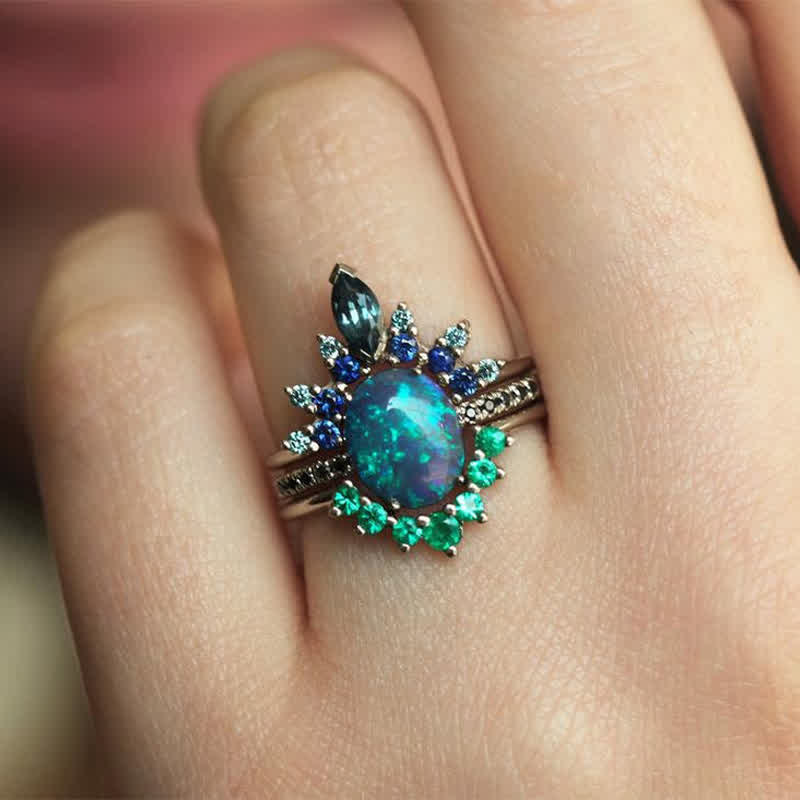 Isabella - 3-Piece Sapphire & Opal Ring Set for Women