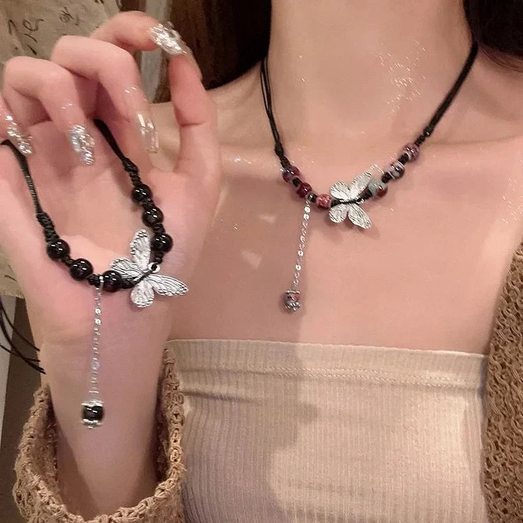 Aurora Butterfly and Pearl Necklace - Timeless Elegance