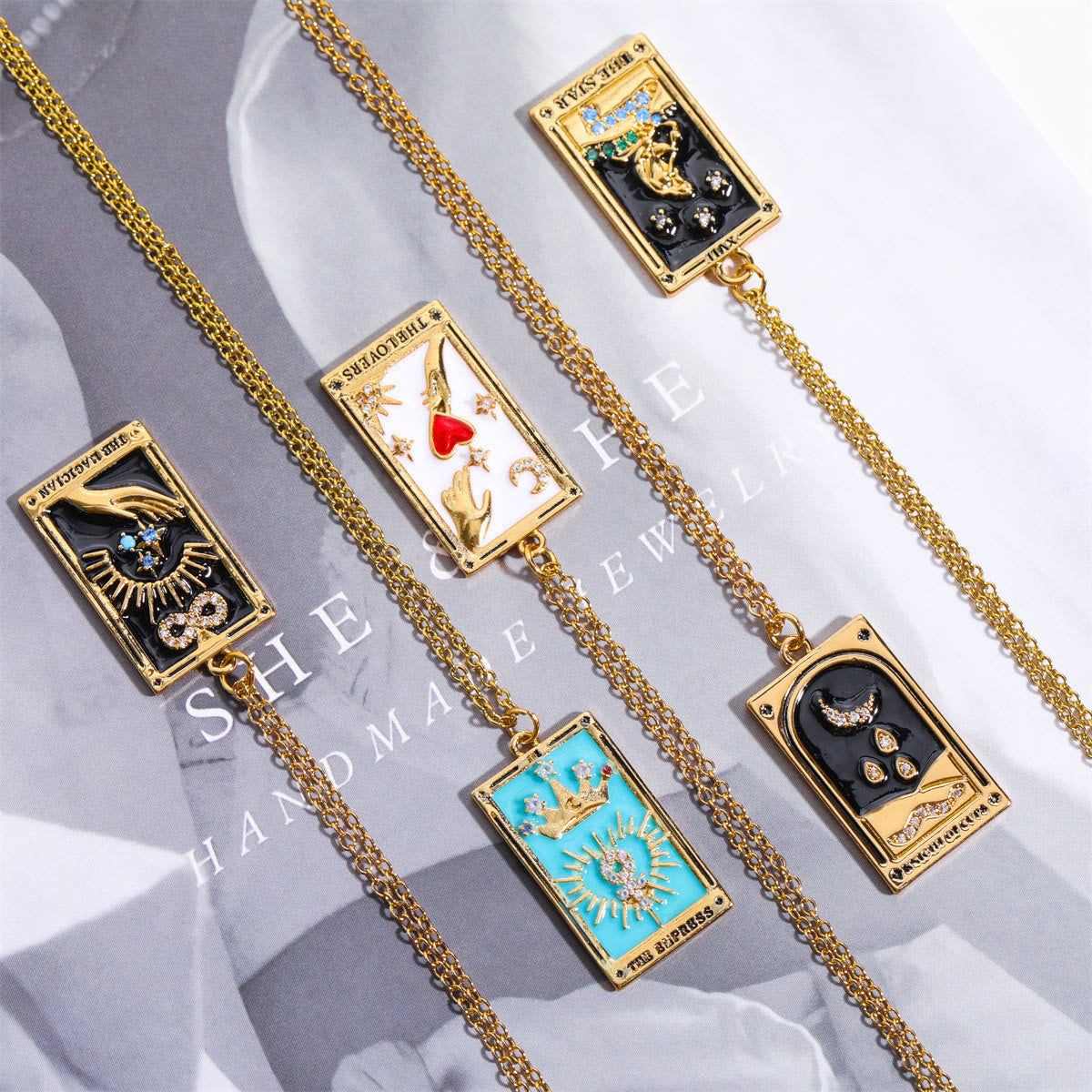 Amara - Tarot Drop Pendant Necklace with Zirconia for Women