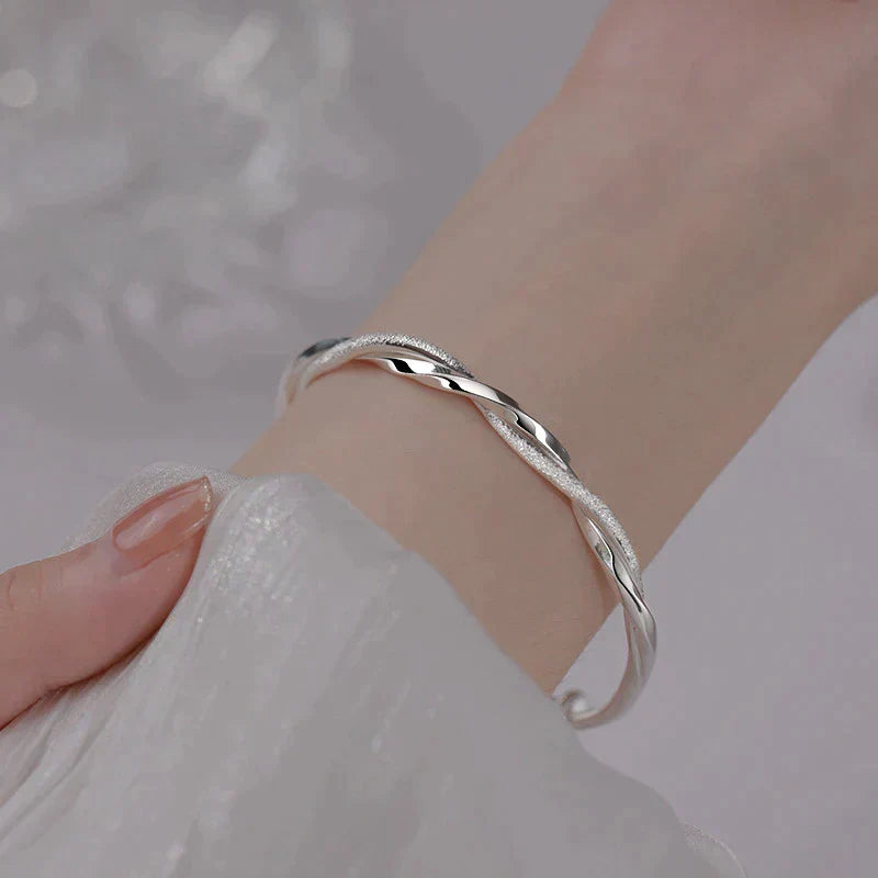 Twisted Silver Bangle - Adjustable 925 Sterling Silver Bracelet