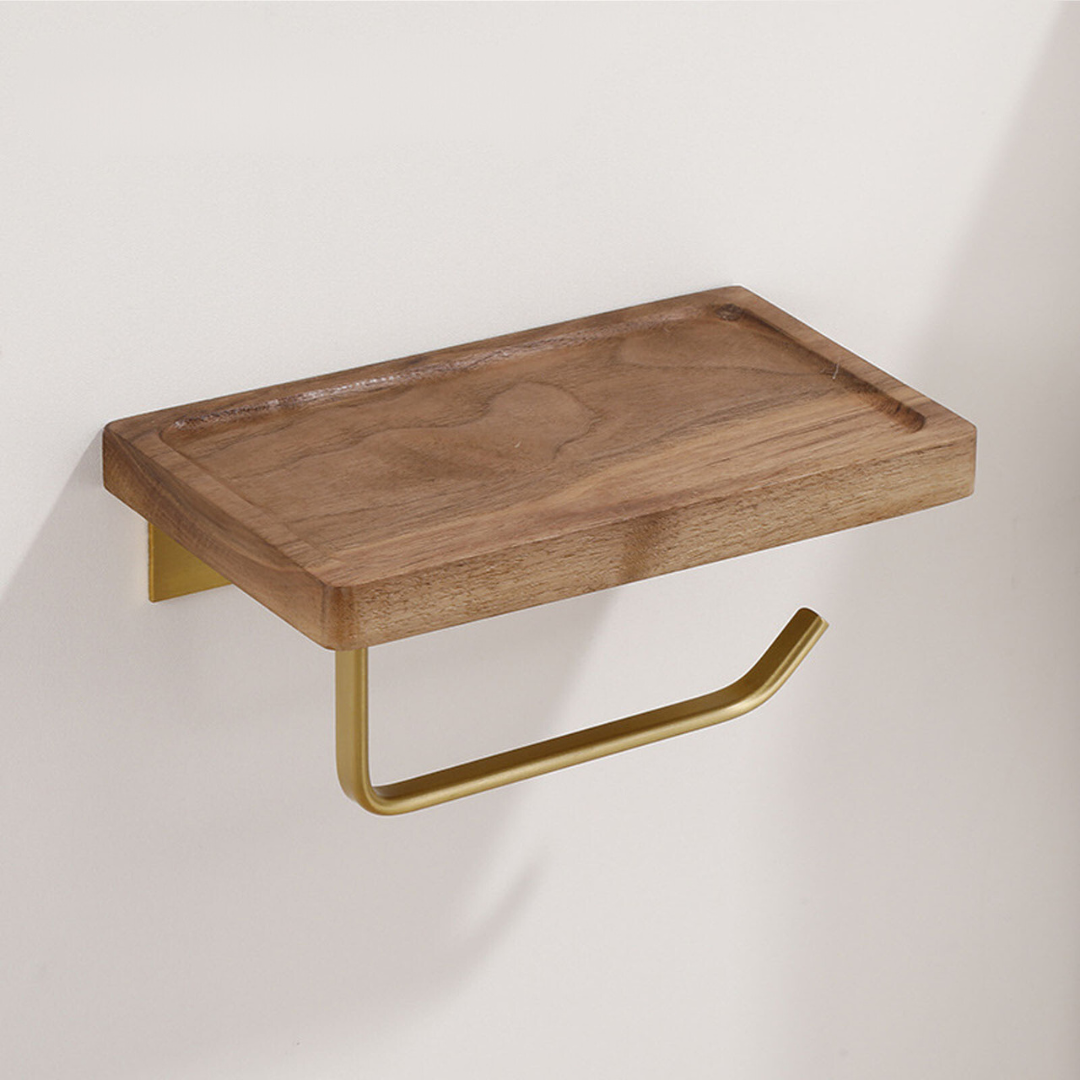 Walnut Toilet Paper Holder - Wall-Mounted Wood & Steel