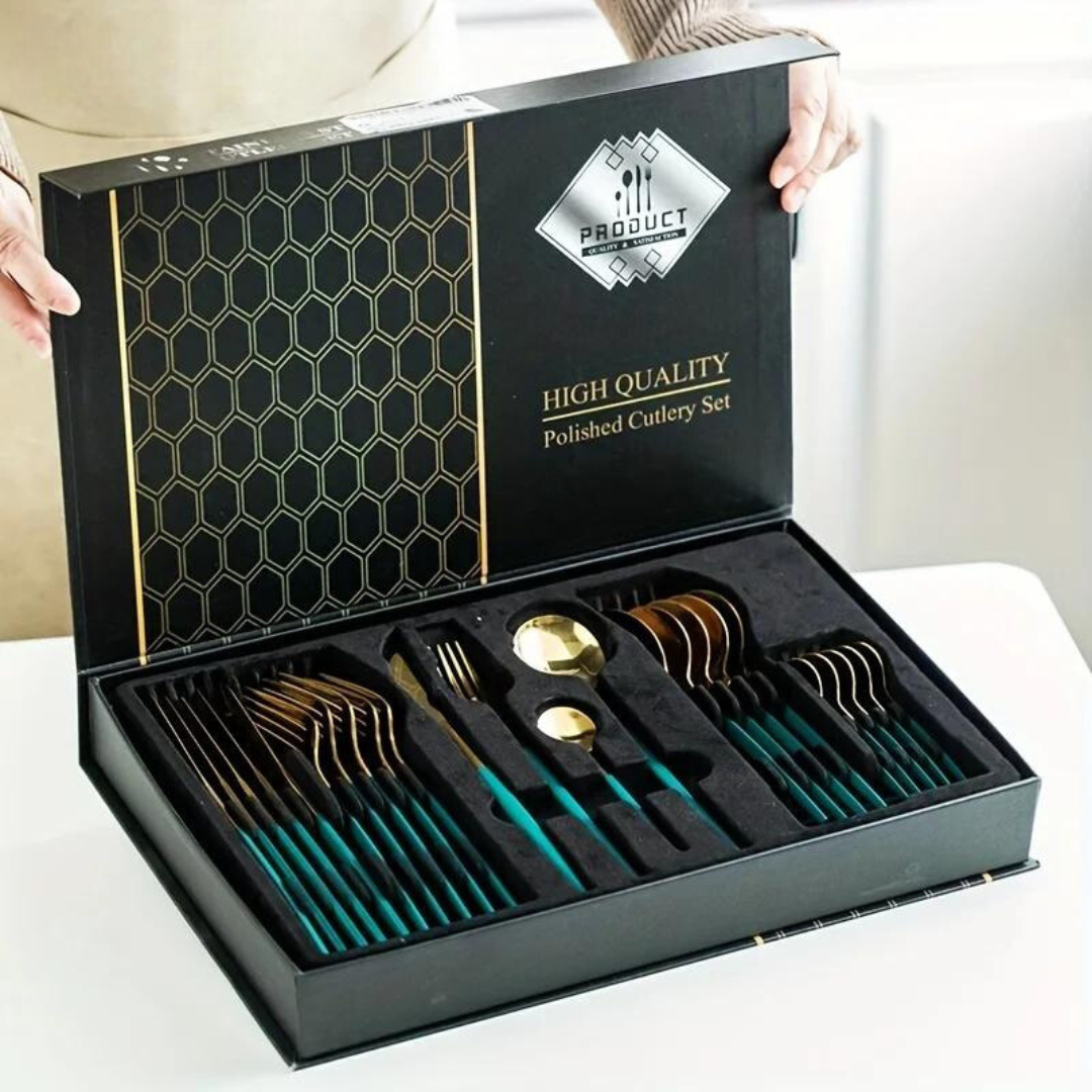 Gold Cutlery Set - 24-Piece Festive Dining