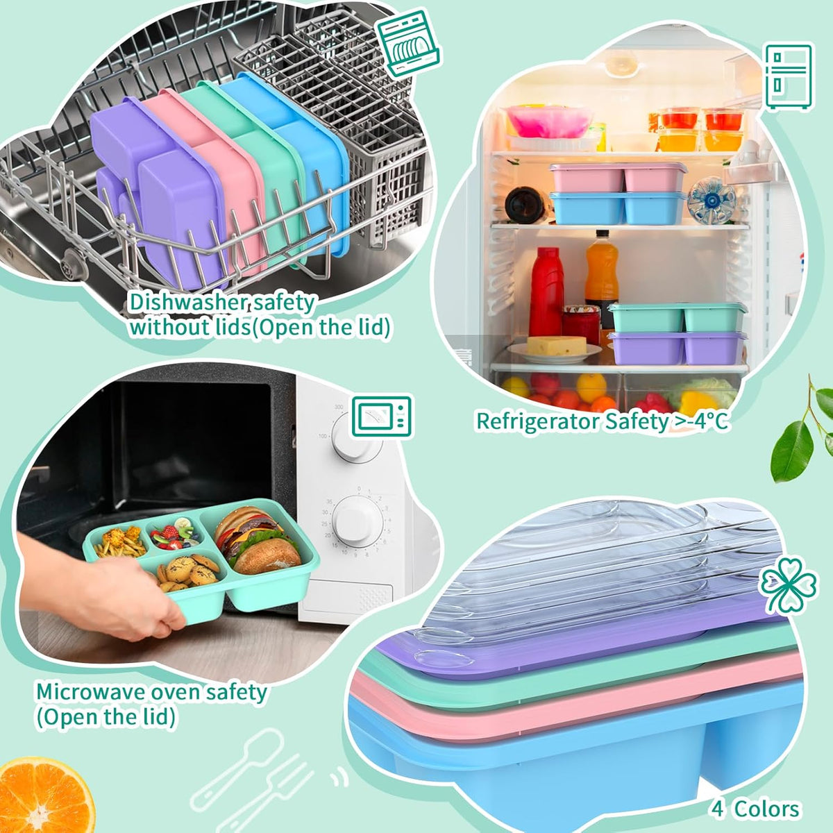 BentoBox Stylish Meal Container Set - 4-Piece Leakproof Bento Boxes with 5 Compartments