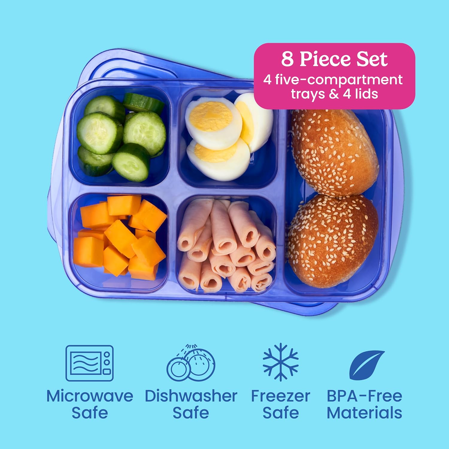 EcoStore - 5-Compartment Storage Boxes (Set of 8)