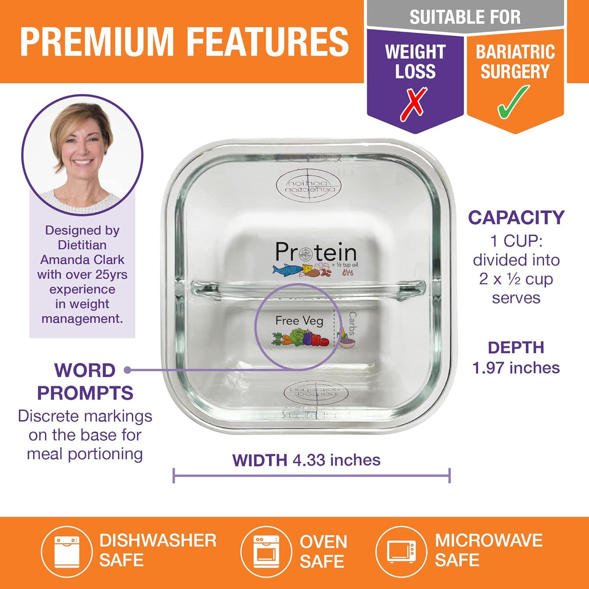 PortionMaster - Set of 3 Glass Portion Control Containers