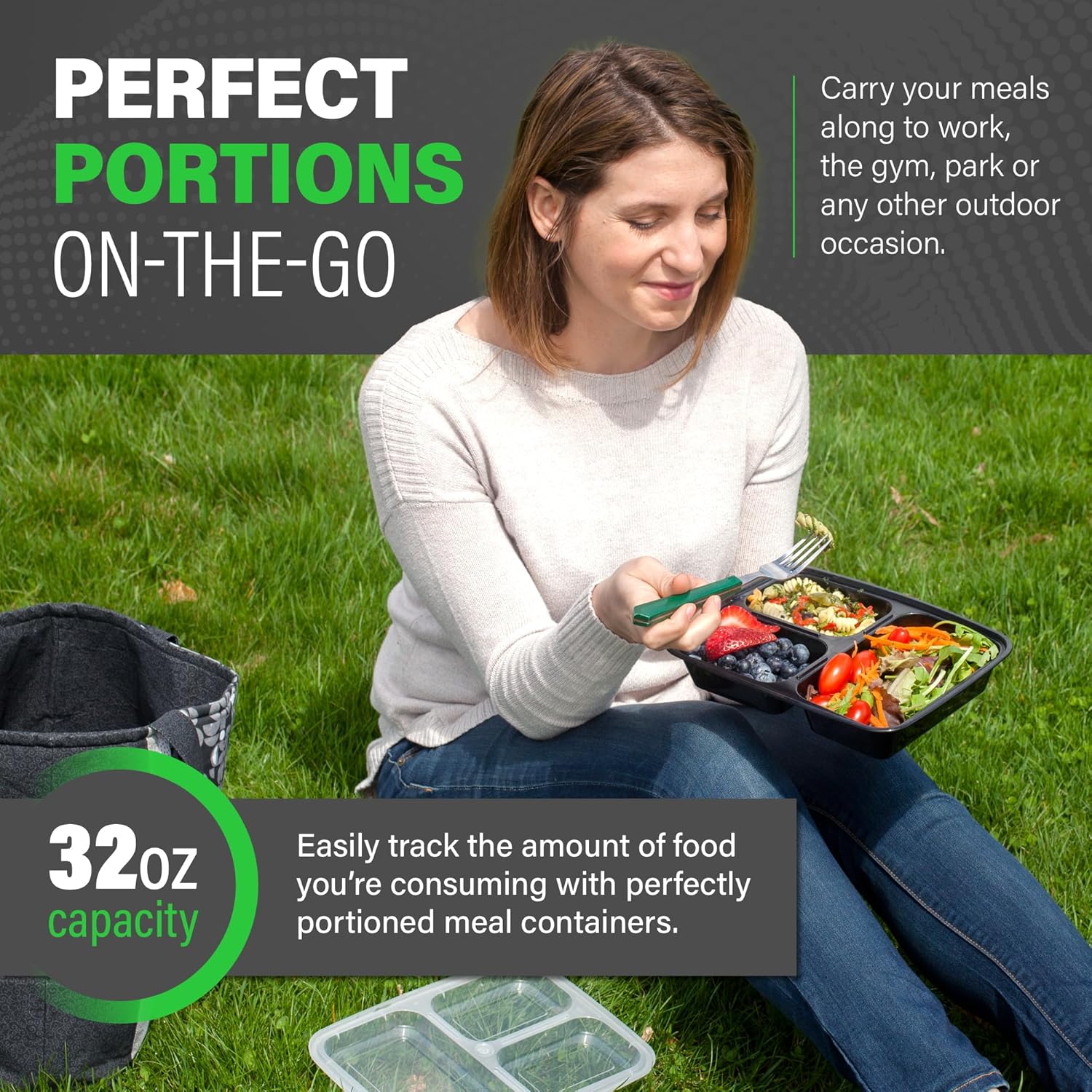 PrepMaster - 3-Compartment Bento Boxes (20-Pack)