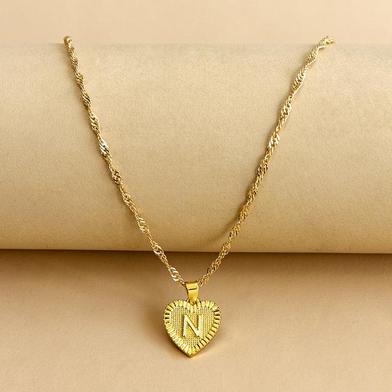 Amara - Gold Heart Initial Necklace for Women