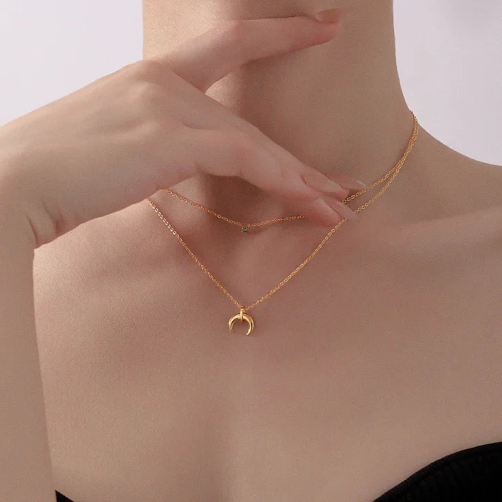 Selina - Green Diamond Double Crescent Necklace for Women
