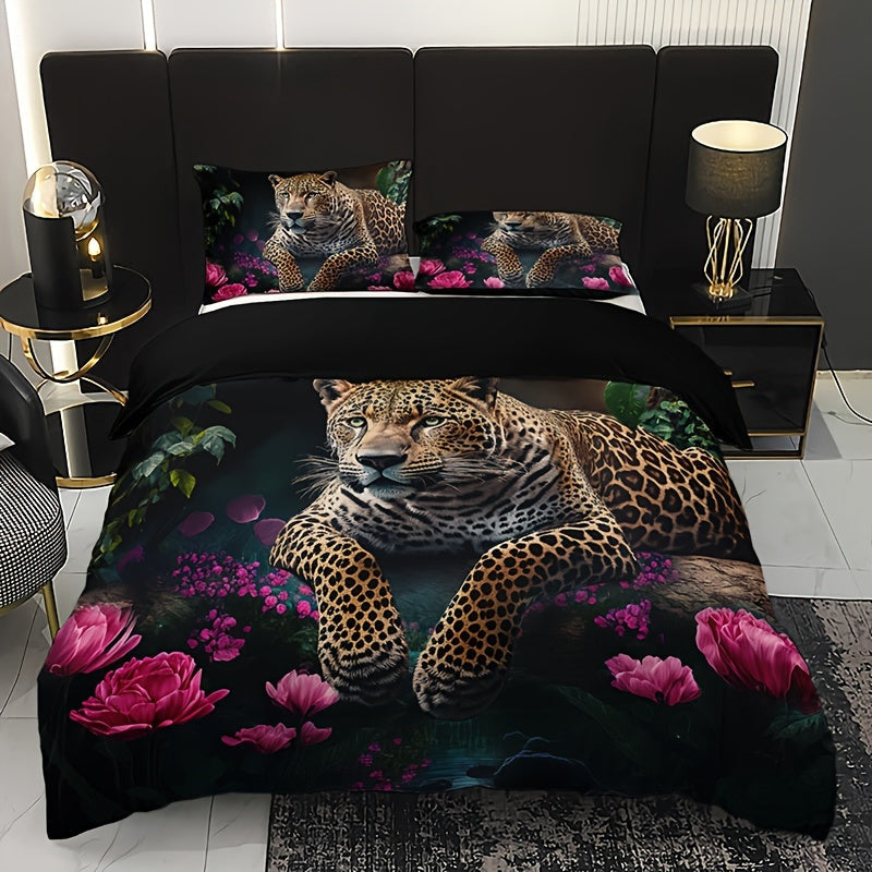 Animal Print Rose Bedding Set - 3 Piece