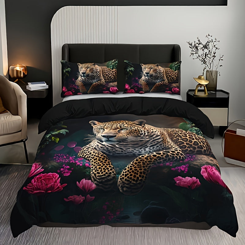 Animal Print Rose Bedding Set - 3 Piece