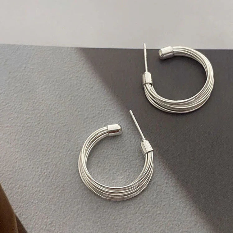 Amelie - Layered Lines Sterling Silver Hoop Earrings for Women
