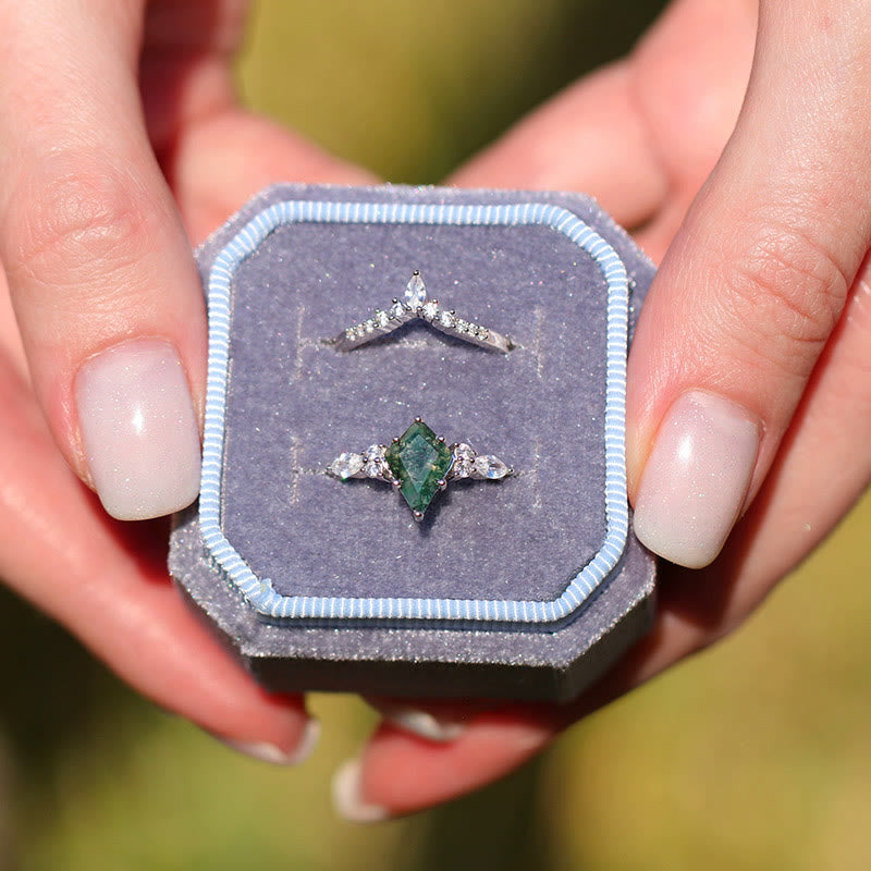 Serenia - Elegant 2-Piece Moss Agate Ring Set for Women