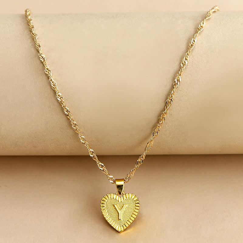 Amara - Gold Heart Initial Necklace for Women
