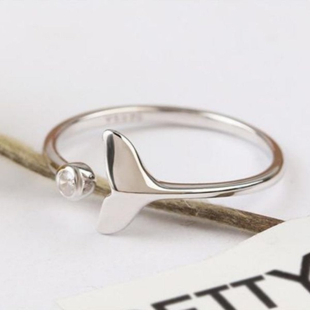 Marinel - Silver Dolphin Tail Ring with Zirconia for Women
