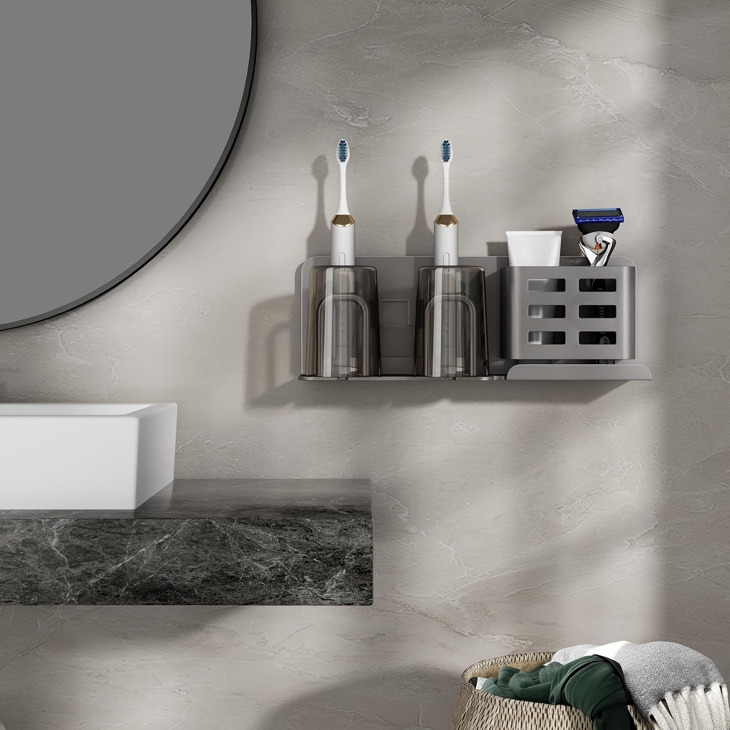 AquaDock | Bathroom Storage Toothbrush Holder with Drainage Openings | Space-Saving Solution for Organized Hygiene 3