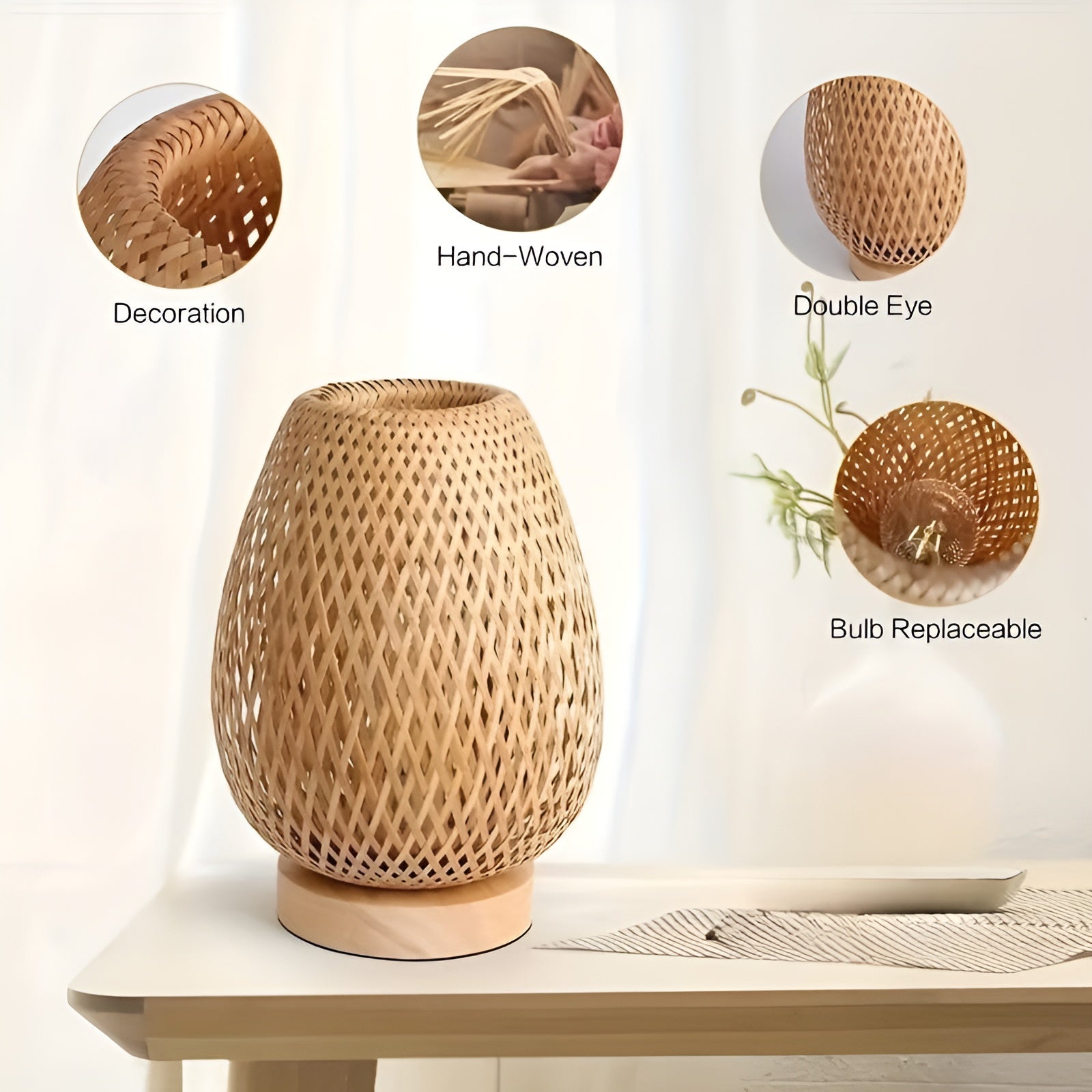 Bamboo Table Lamp - USB-Powered Eco Bedside Light