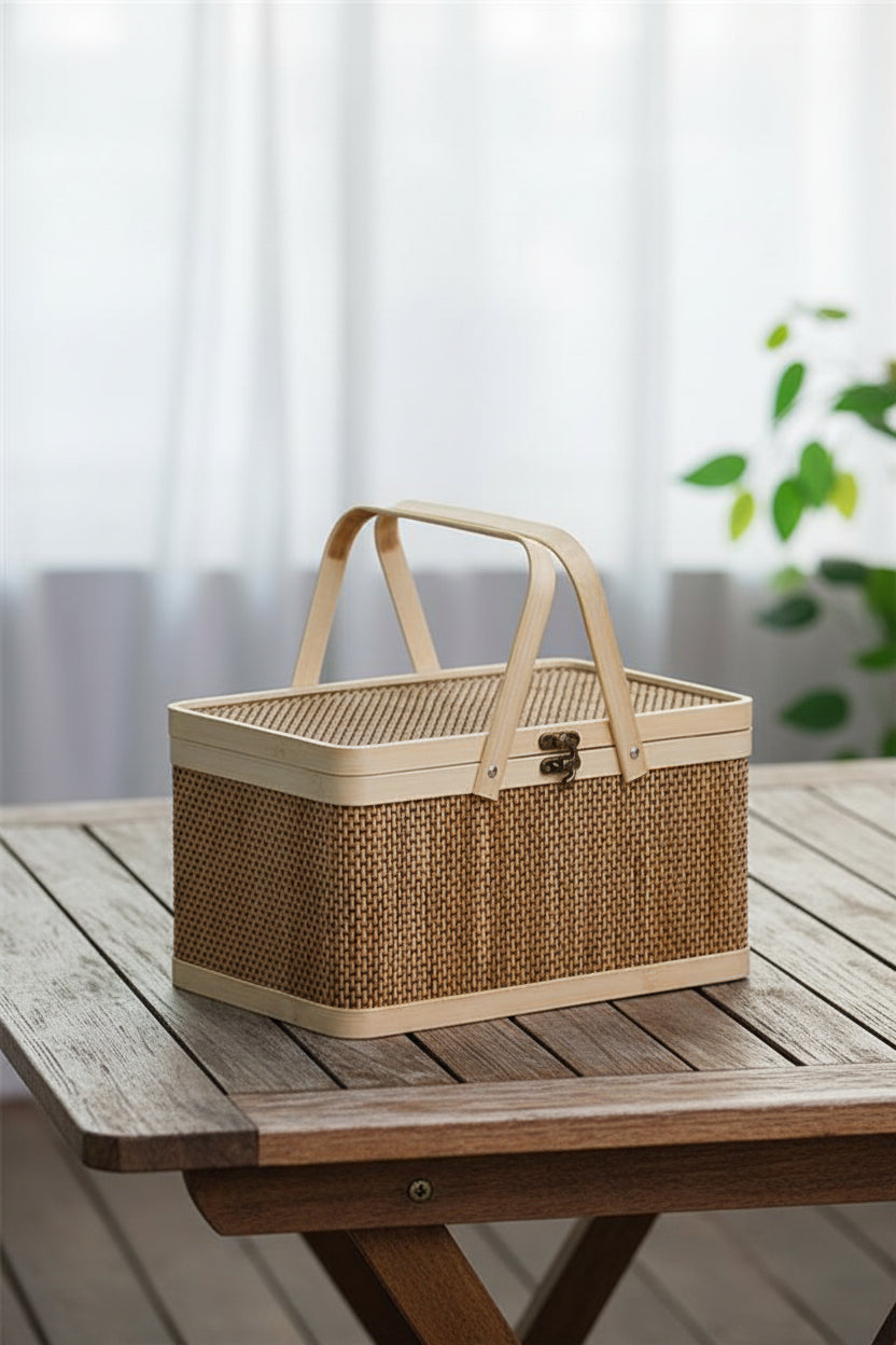 Bamboo Picnic Basket with Ergonomic Handles | Lightweight Design for Effortless Outdoor Dining 1