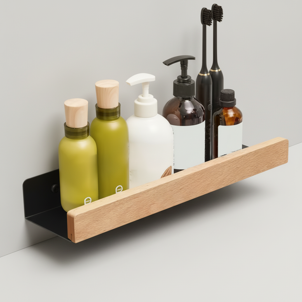 Bore-Free Wall Shelf | Durable Plastic Organizer with Strong Adhesive | Space-Saving Solution for Bathroom Essentials 0