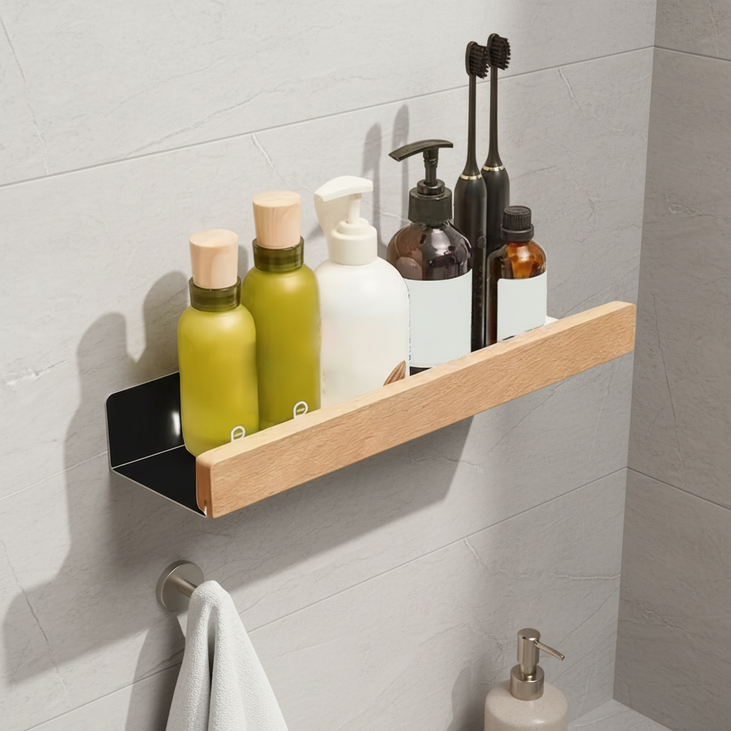 Bore-Free Wall Shelf | Durable Plastic Organizer with Strong Adhesive | Space-Saving Solution for Bathroom Essentials 1
