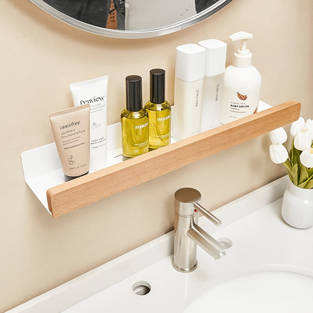 Bore-Free Wall Shelf | Durable Plastic Organizer with Strong Adhesive | Space-Saving Solution for Bathroom Essentials 7
