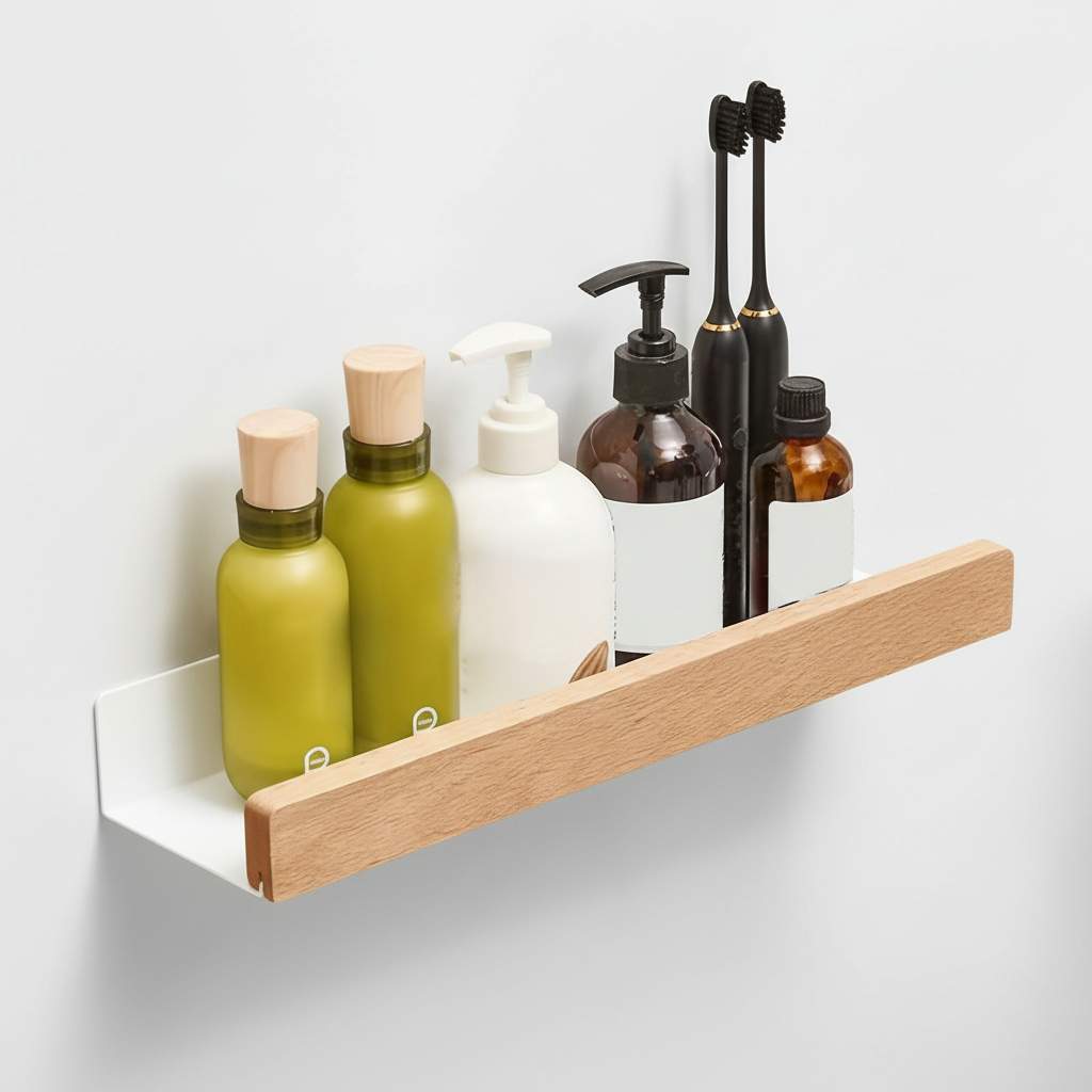 Bore-Free Wall Shelf | Durable Plastic Organizer with Strong Adhesive | Space-Saving Solution for Bathroom Essentials 8