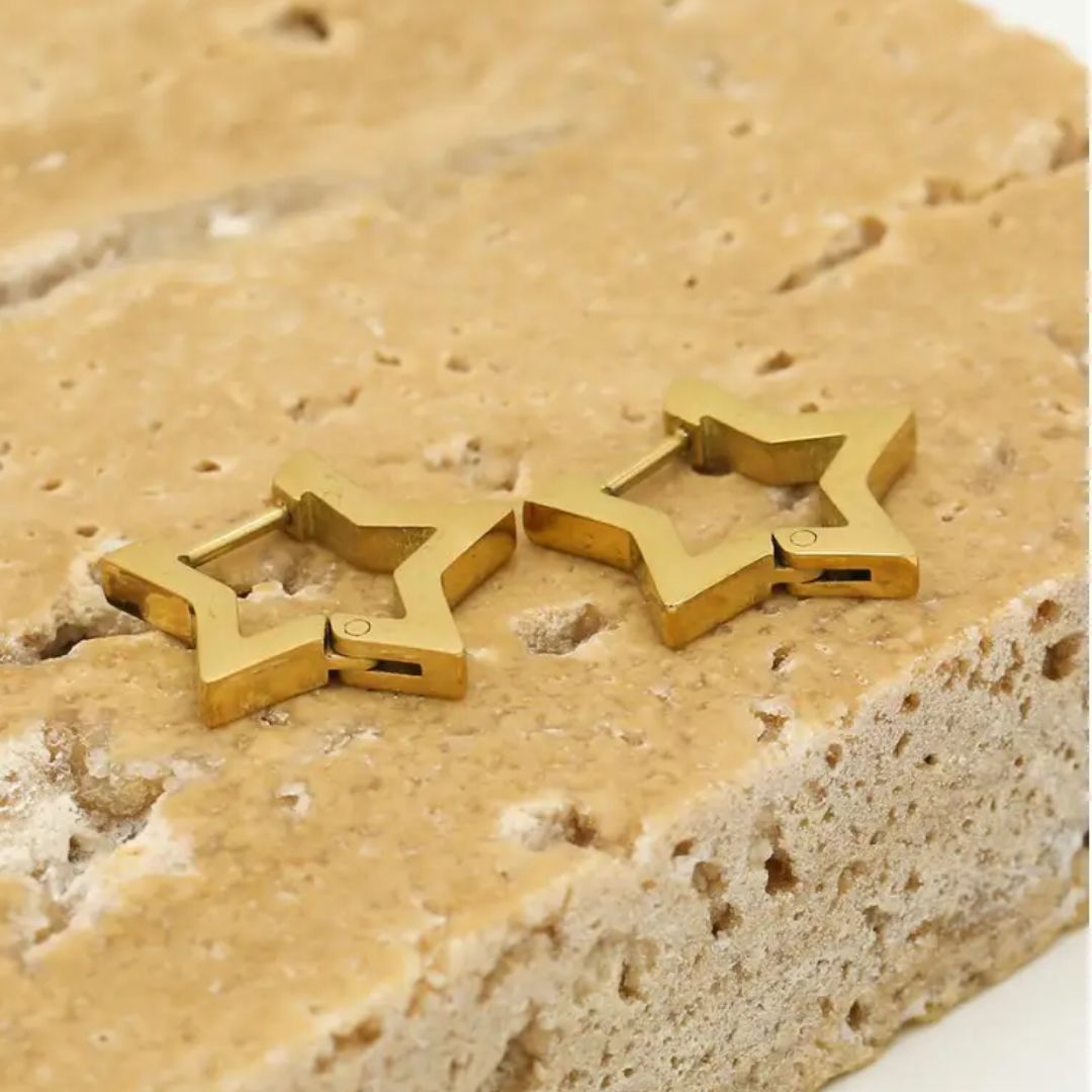 GoldenStar Earrings - Elegant Hypoallergenic Gold Star Hoops