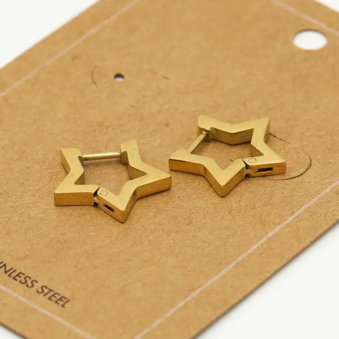 GoldenStar Earrings - Elegant Hypoallergenic Gold Star Hoops