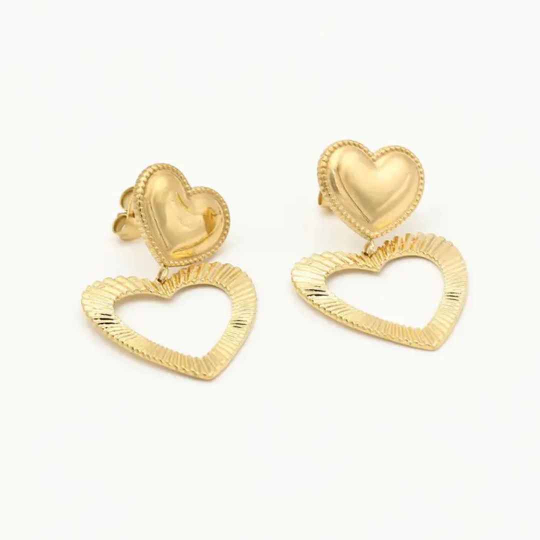 GoldenHeart Earrings - Elegant Double Heart Drop Earrings