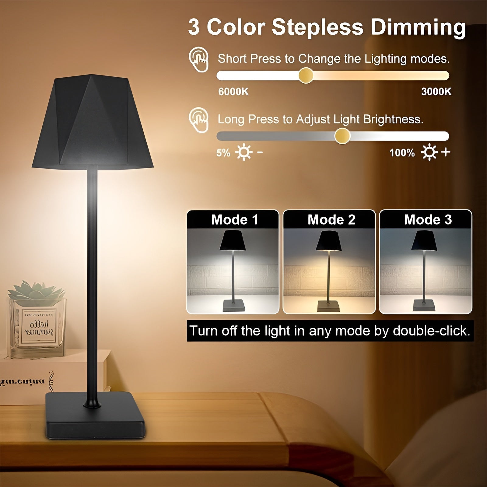 Retro LED Table Lamp - Cordless Rechargeable Light