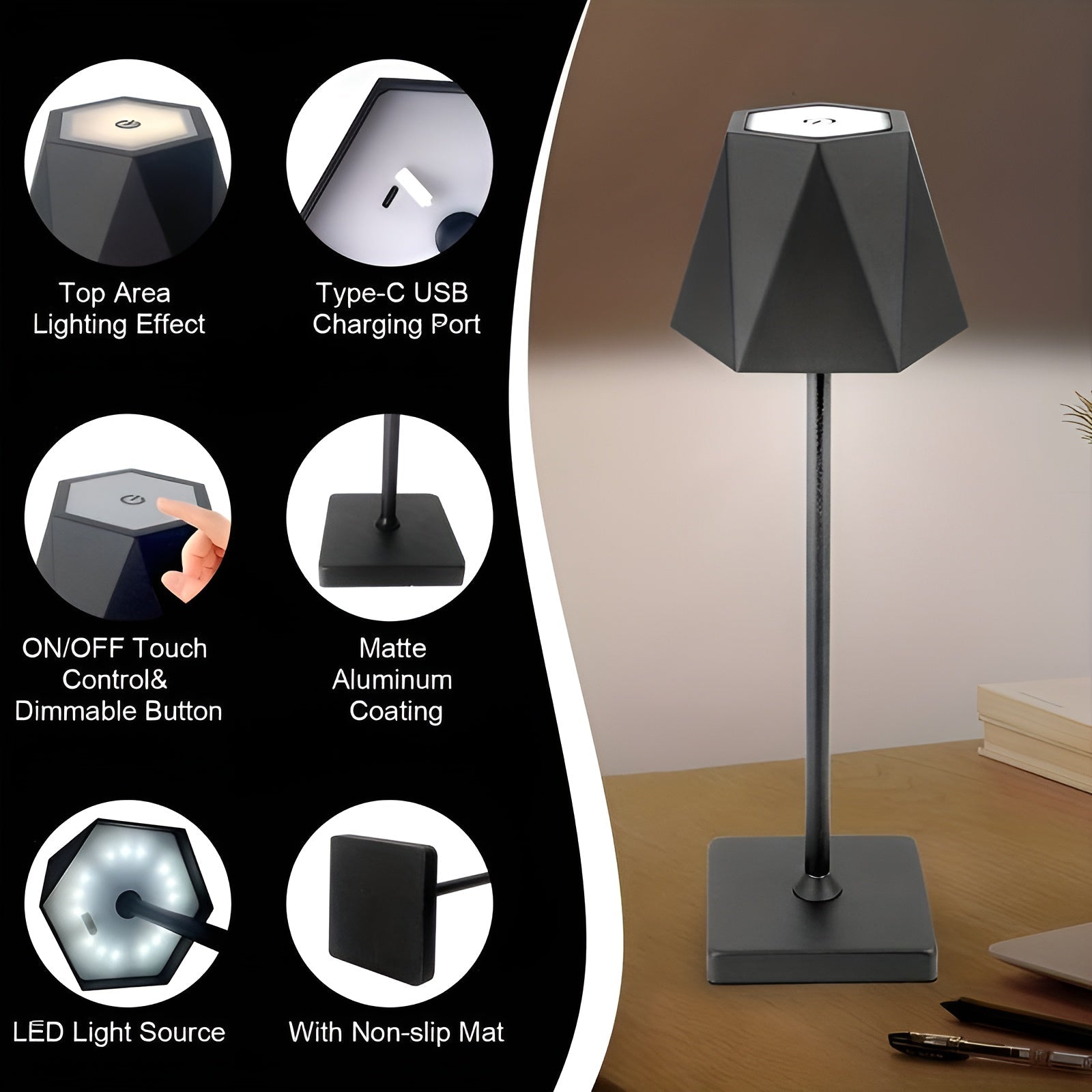 Retro LED Table Lamp - Cordless Rechargeable Light