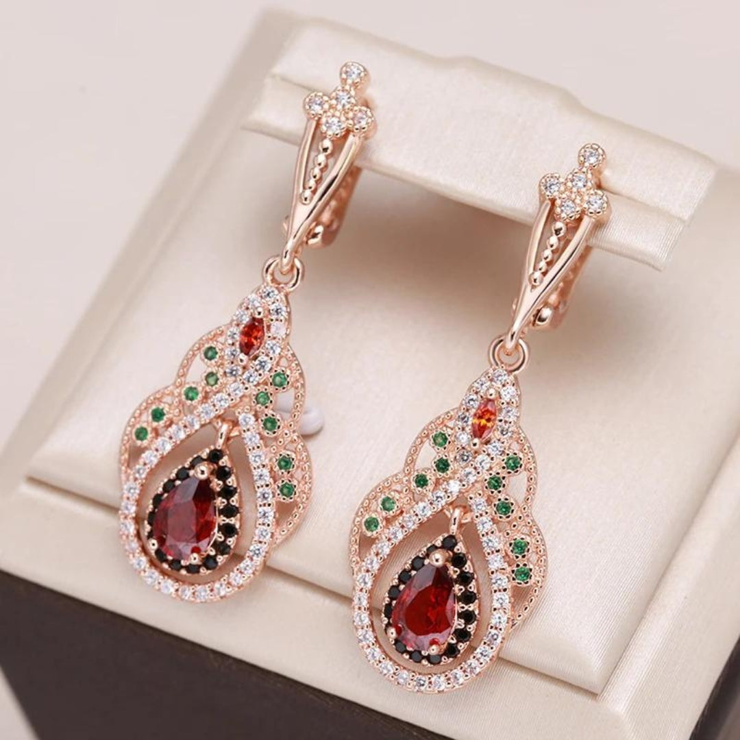 Kylie - Gold Mandala Red Zirconia Earrings for Women