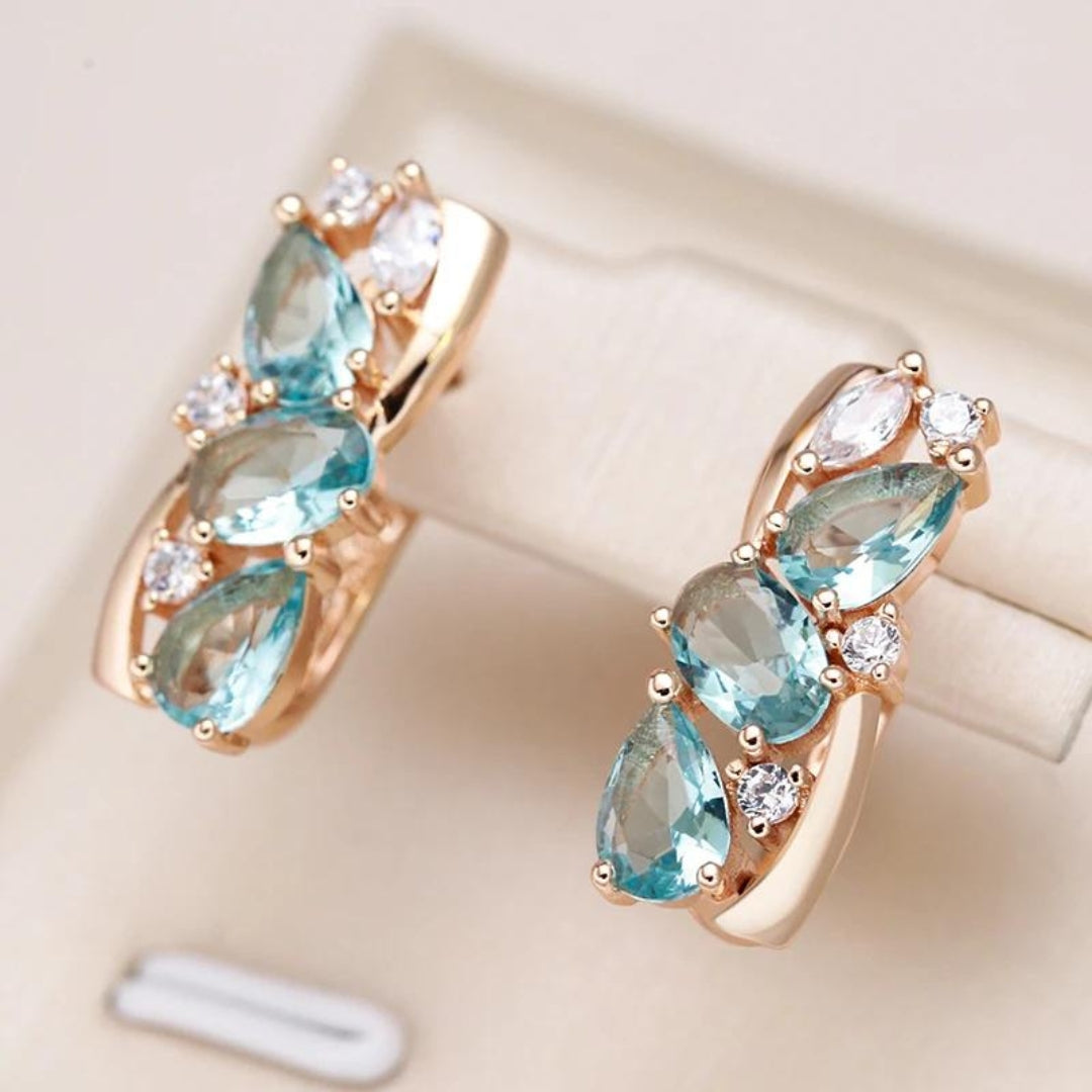 Marlies - Gold Blue Zirconia Earrings for Women