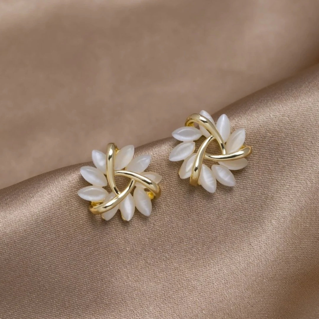 Amara - Gold Flower Stud Earrings with Round Opals for Women