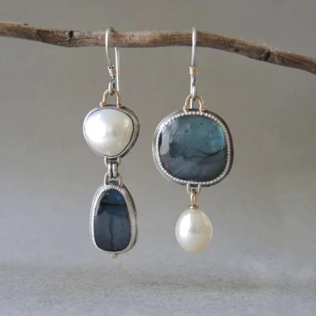 Amalina - Vintage Earrings with Blue Stone & Pearl for Women