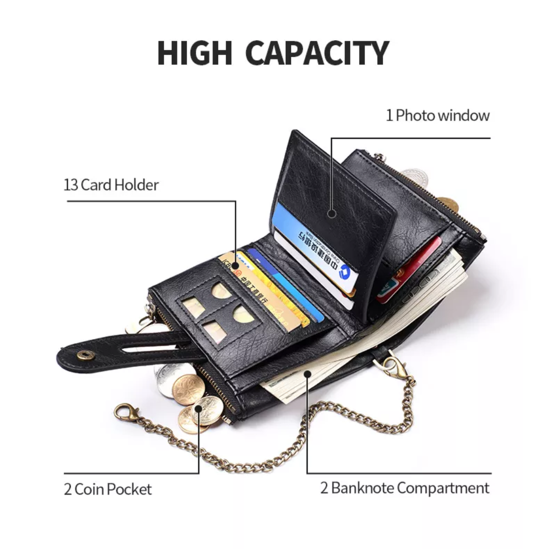 VintageCraft Chain Wallet - Rugged Leather Wallet with Removable Chain