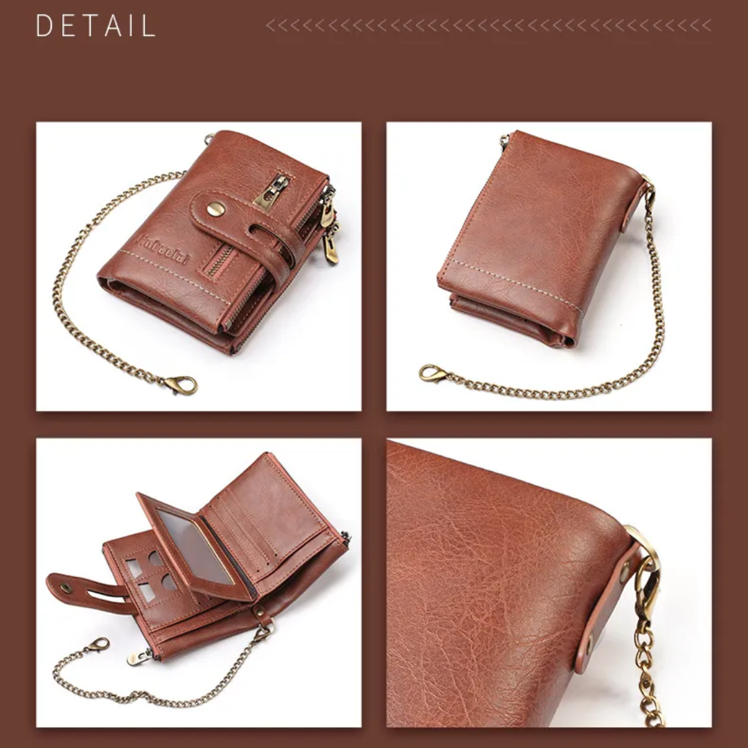 VintageCraft Chain Wallet - Rugged Leather Wallet with Removable Chain