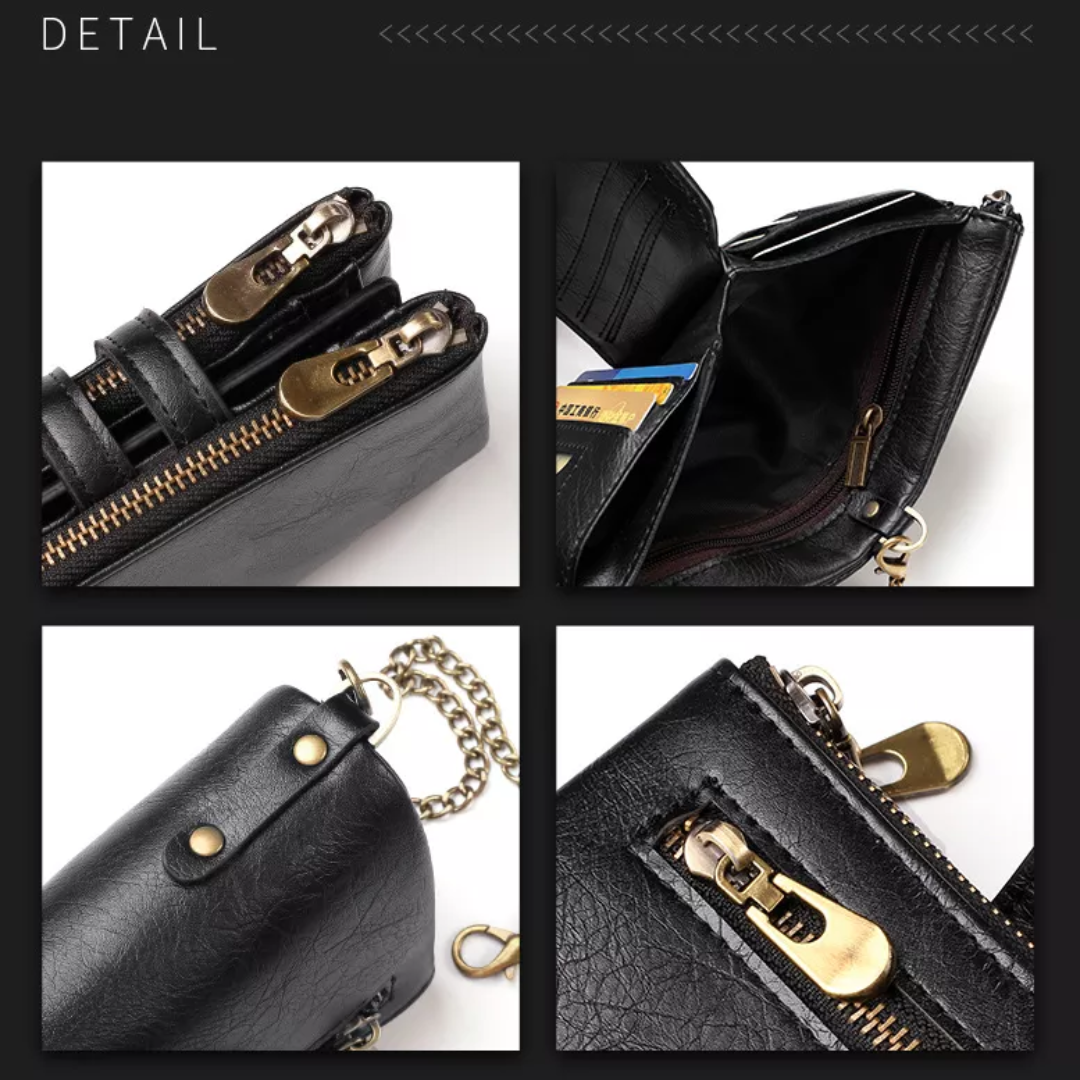VintageCraft Chain Wallet - Rugged Leather Wallet with Removable Chain