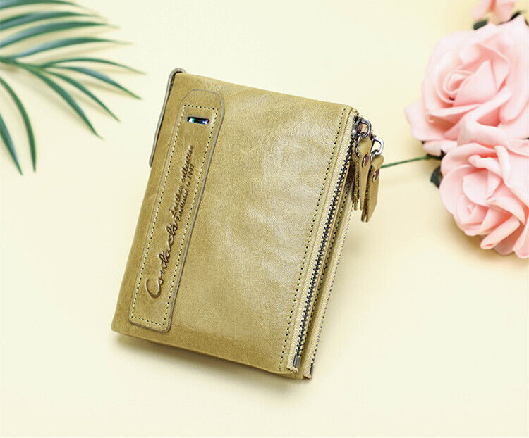CompactWallet - Double Zip Leather Wallet with Card Slots