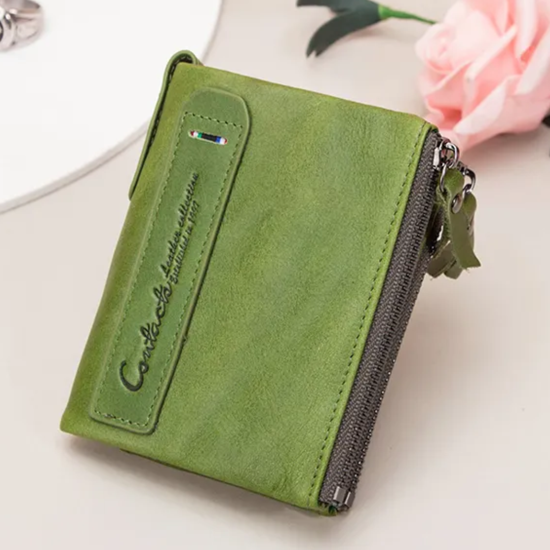 CompactWallet - Double Zip Leather Wallet with Card Slots