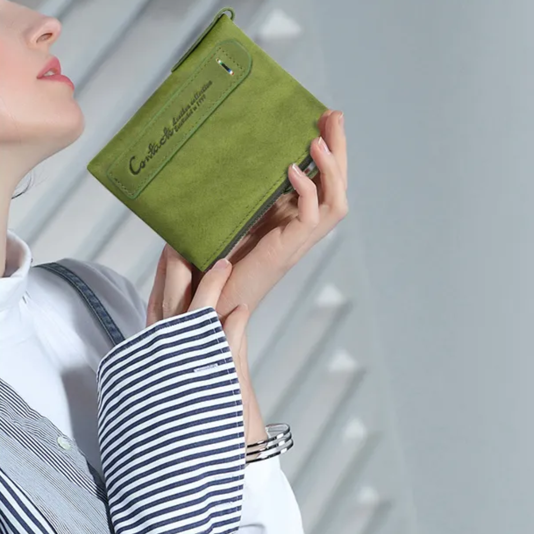 CompactWallet - Double Zip Leather Wallet with Card Slots